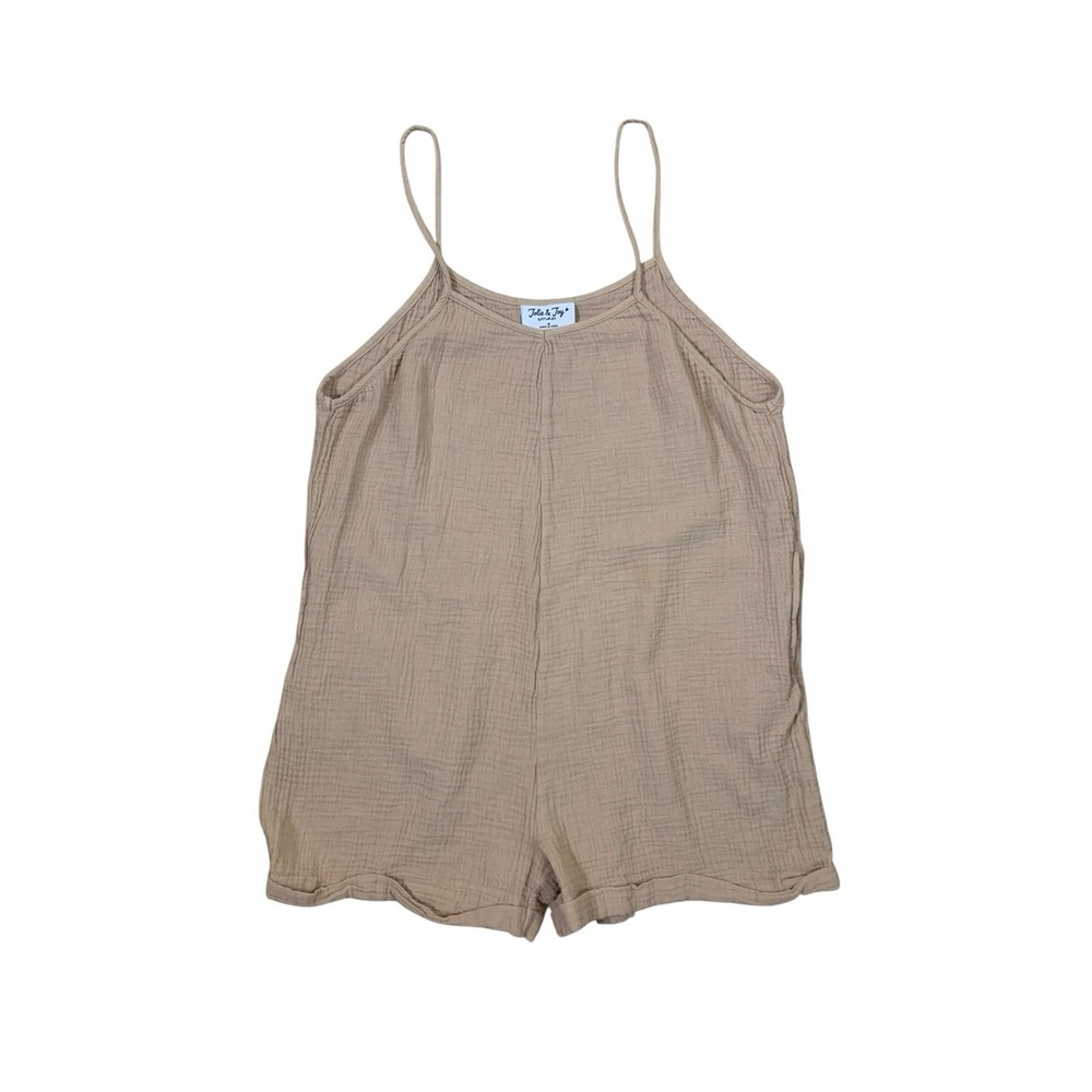 Jolie And Joy M Beige Gauze Romper Coastal Boho Minimalist Summer Casual